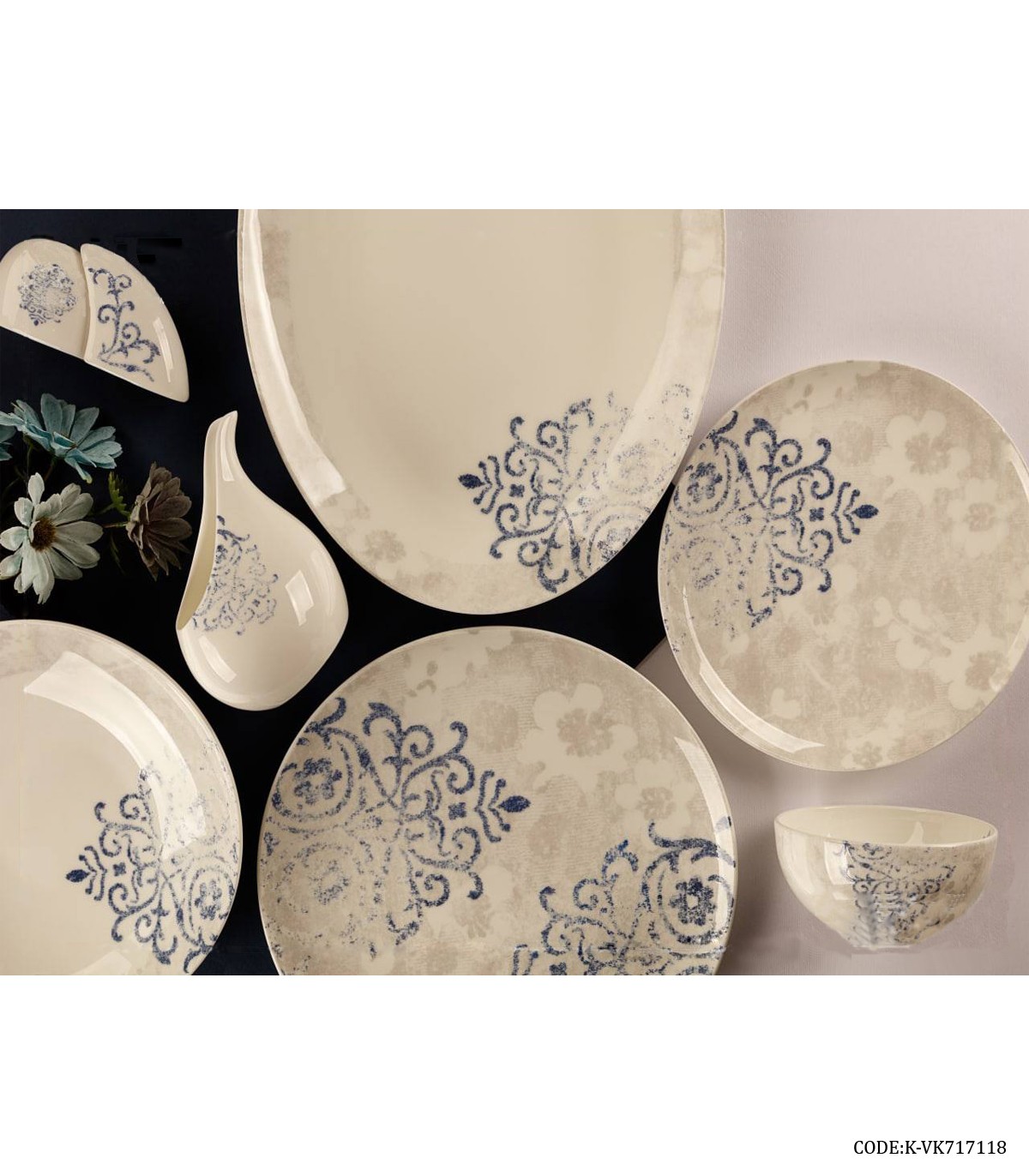 سرویس چینی شش نفره 29 پارچه برگ سرمه ای مدل 717118