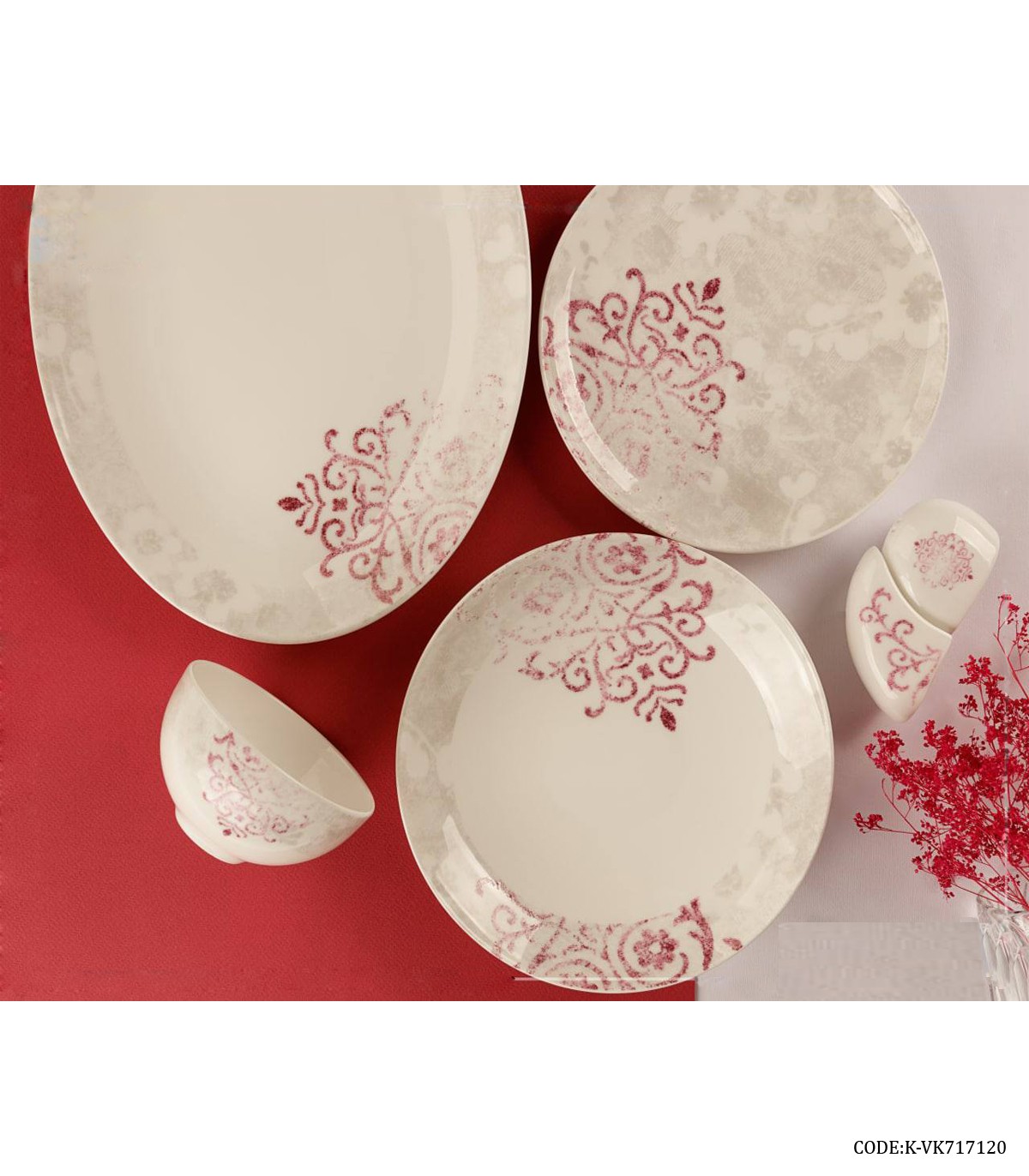سرویس چینی شش نفره 29 پارچه برگ قرمز مدل 717120