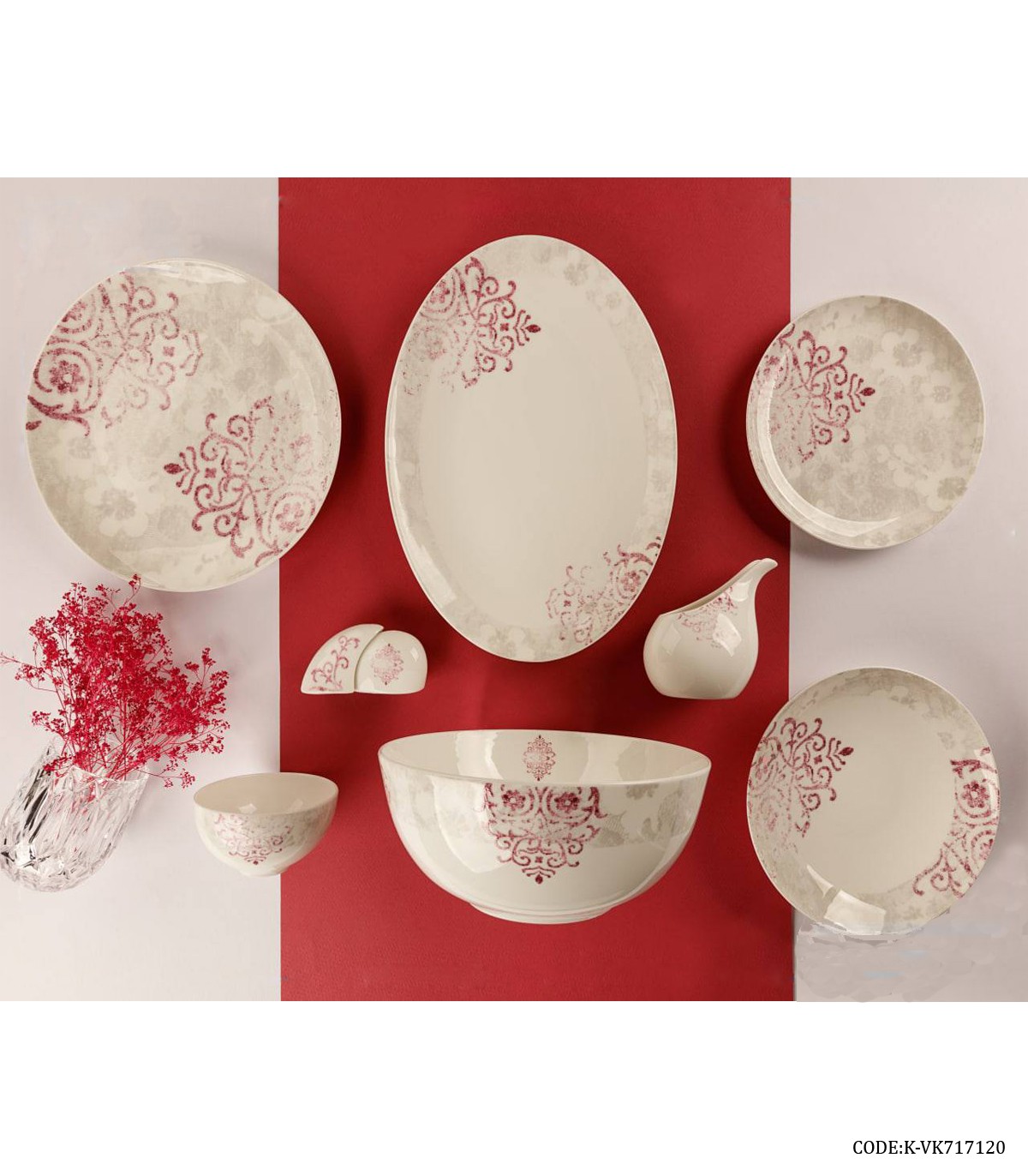 سرویس چینی شش نفره 29 پارچه برگ قرمز مدل 717120