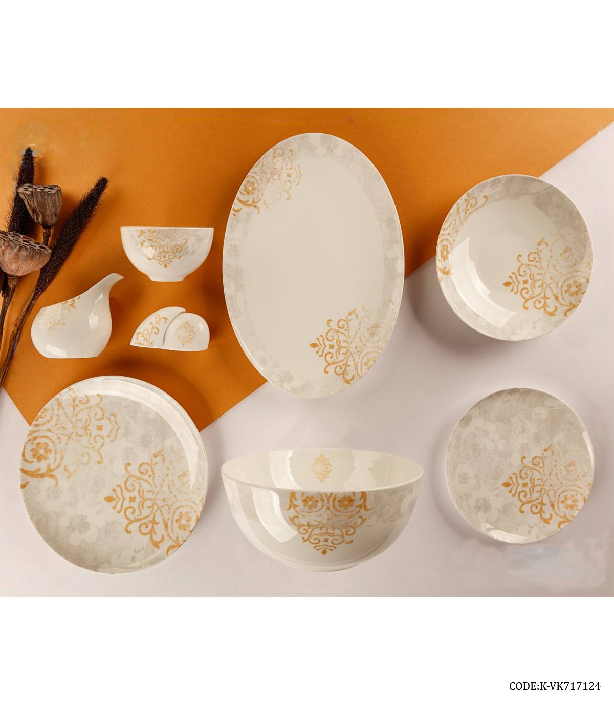 سرویس چینی شش نفره 29 پارچه برگ نارنجی مدل 717124