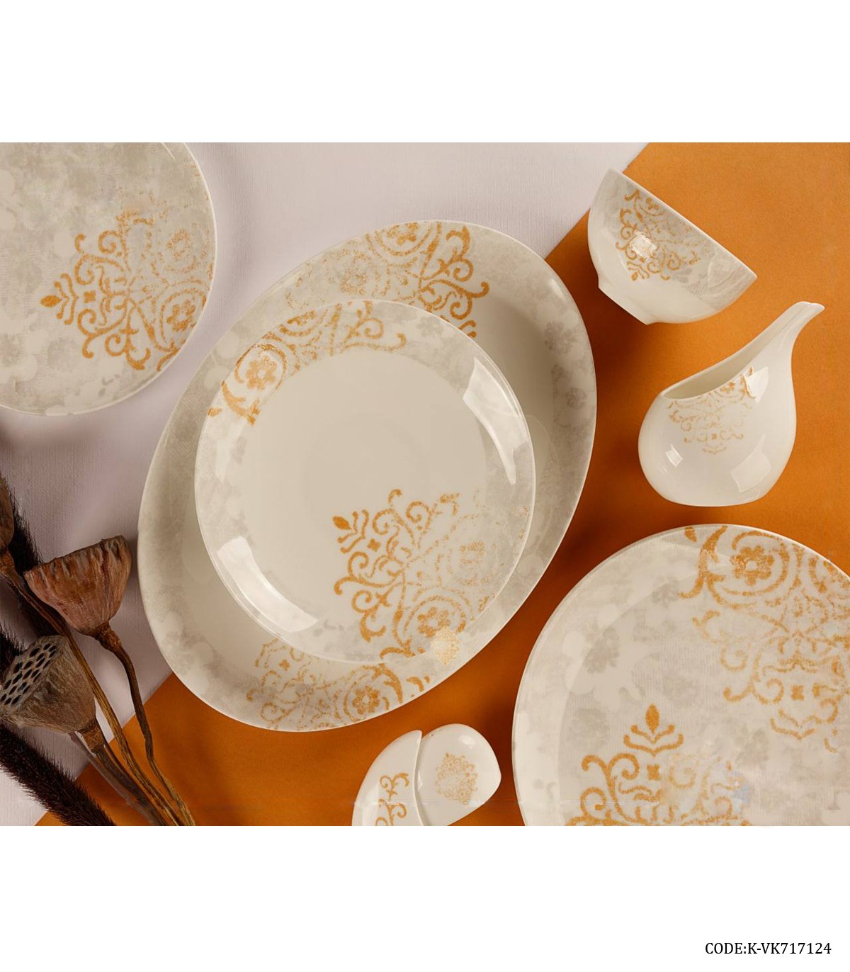 سرویس چینی شش نفره 29 پارچه برگ نارنجی مدل 717124