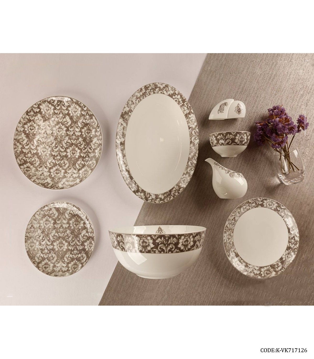 سرویس چینی شش نفره 29 پارچه طرح پیچک کرم مدل 717126