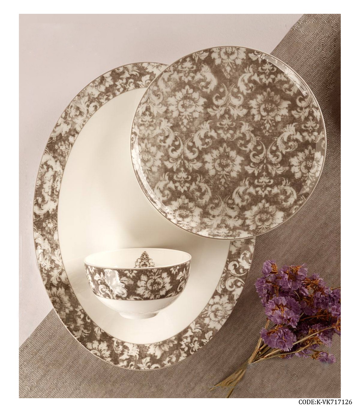 سرویس چینی شش نفره 29 پارچه طرح پیچک کرم مدل 717126