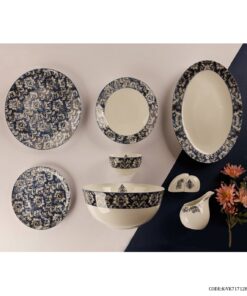 سرویس چینی شش نفره 29 پارچه طرح پیچک سرمه ای مدل 717128