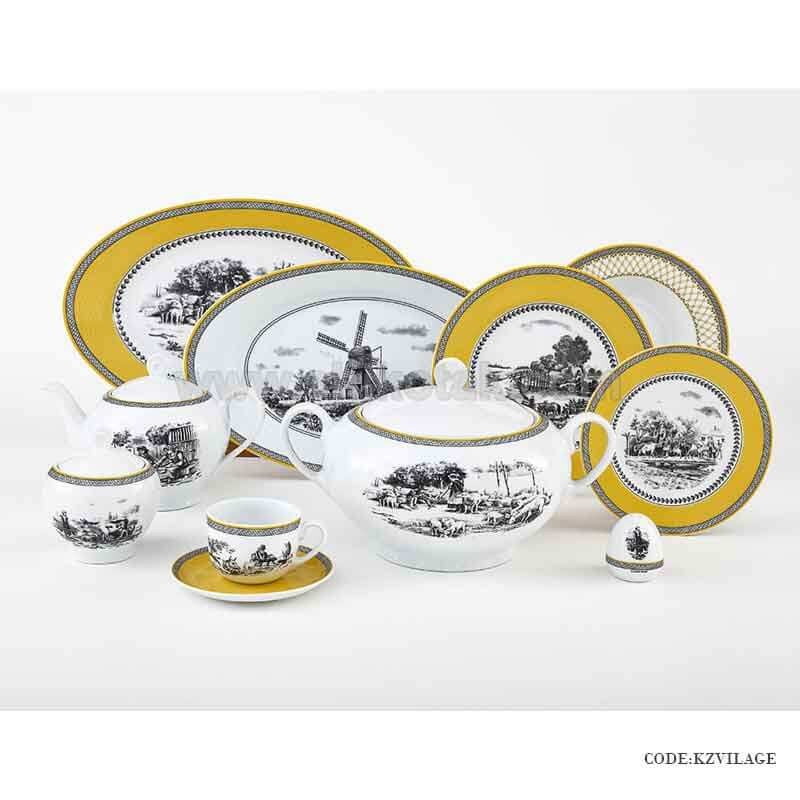 ظروف چینی 6 نفره زرین طرح ویلیج