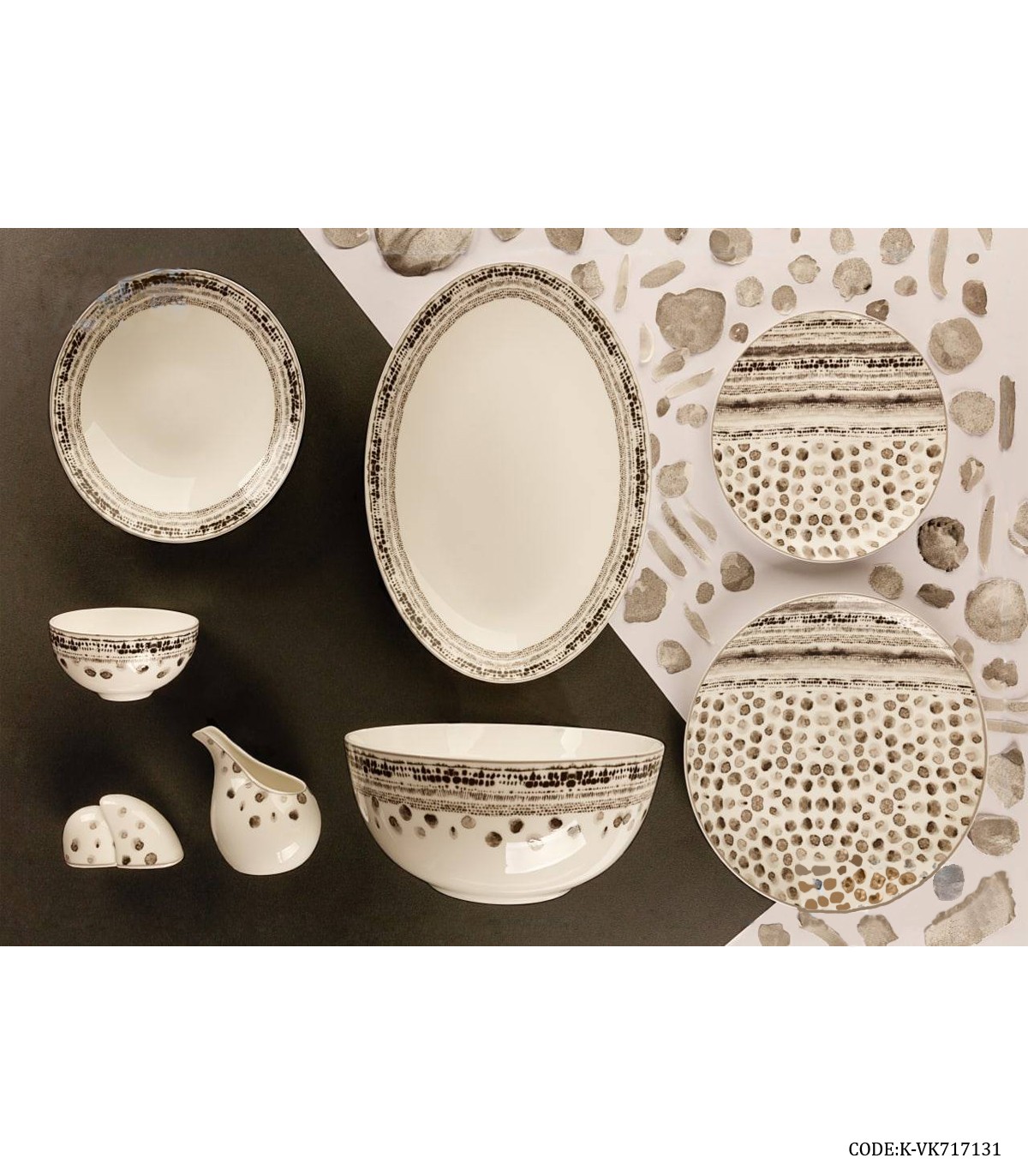 سرویس چینی شش نفره 29 پارچه طرح سنگ کرم مدل 717131