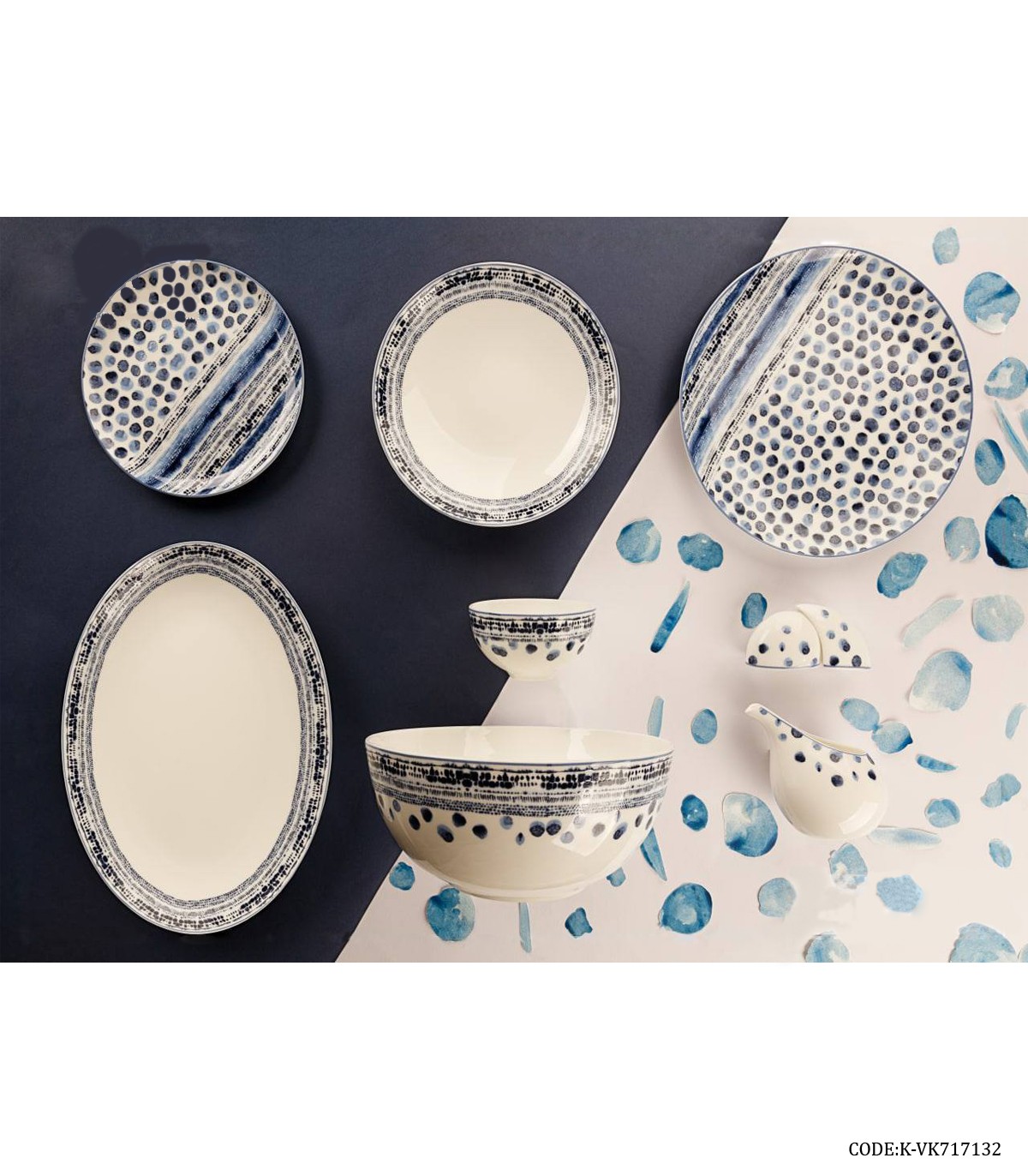 سرویس چینی شش نفره 29 پارچه طرح سنگ آبی مدل 717132