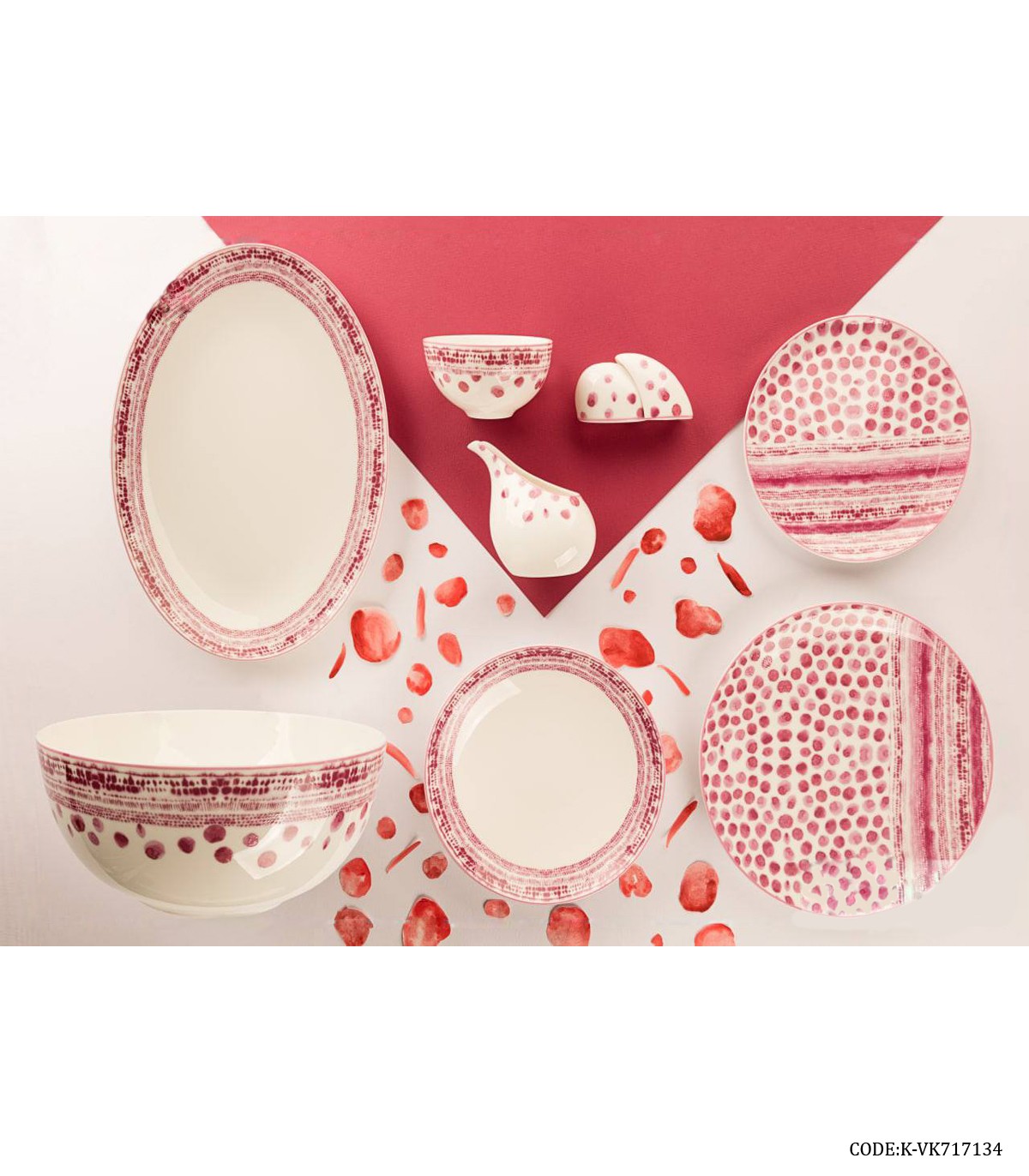 سرویس چینی شش نفره 29 پارچه طرح سنگ قرمز مدل 717134