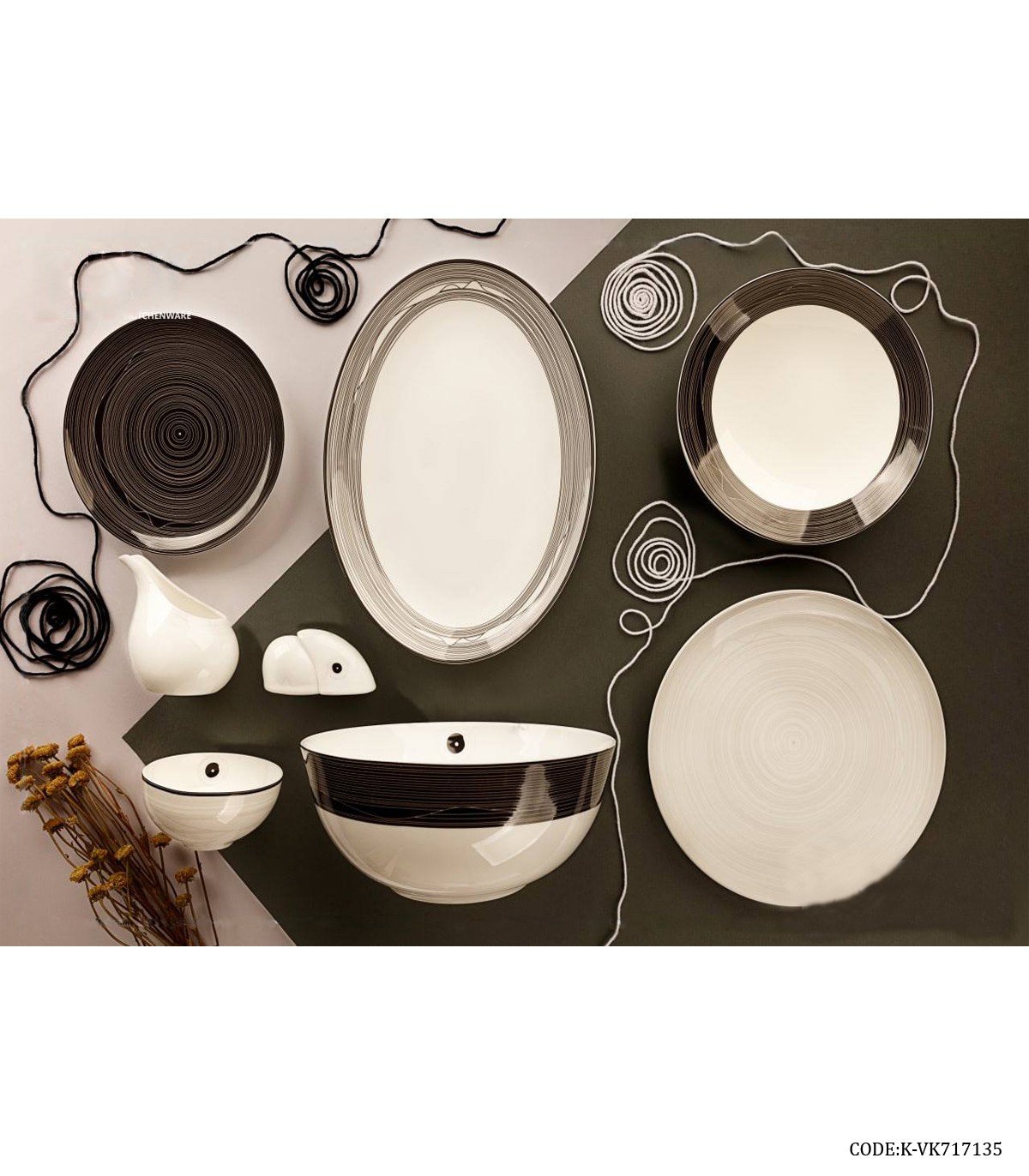 سرویس چینی شش نفره 29 پارچه طرح مشکی مدل 717135