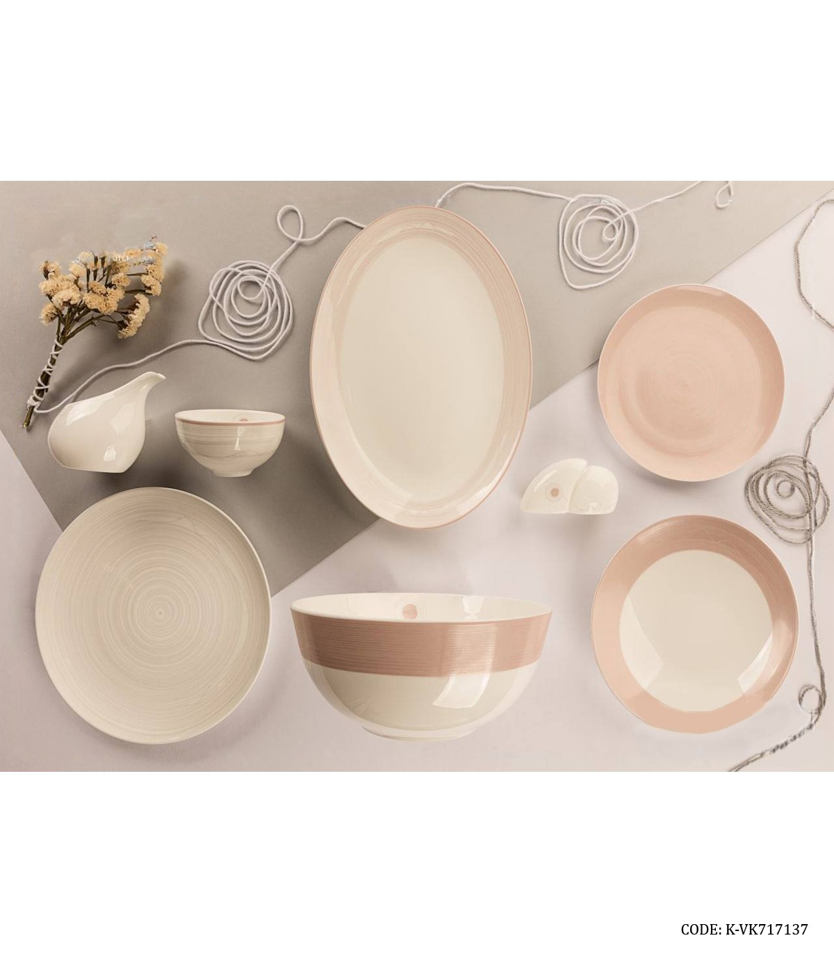 سرویس چینی شش نفره 29 پارچه طرح کرم مدل 717137