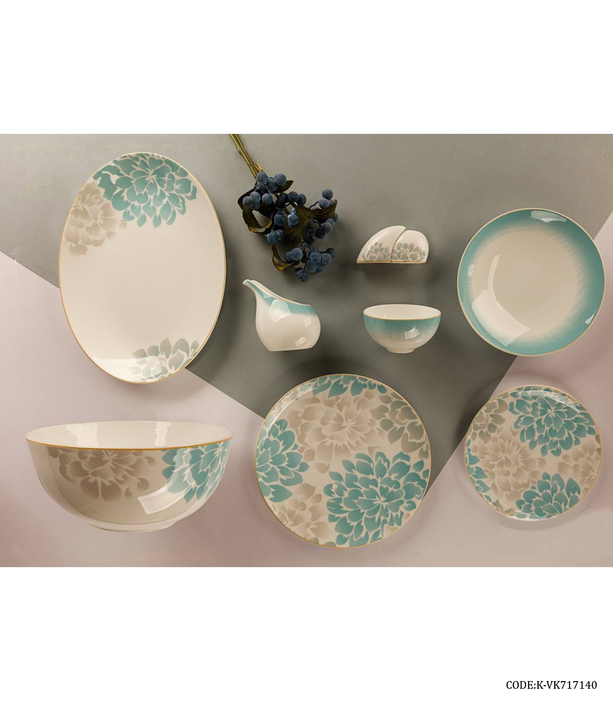 سرویس چینی شش نفره 29 پارچه طرح گل آبی مدل 717140