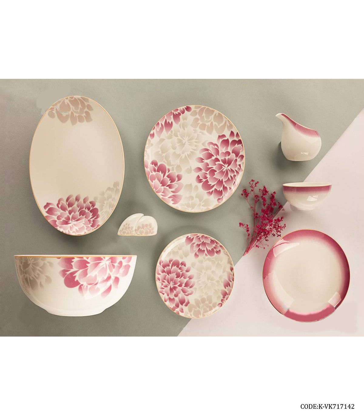 سرویس چینی شش نفره 29 پارچه طرح گل قرمز مدل 717142