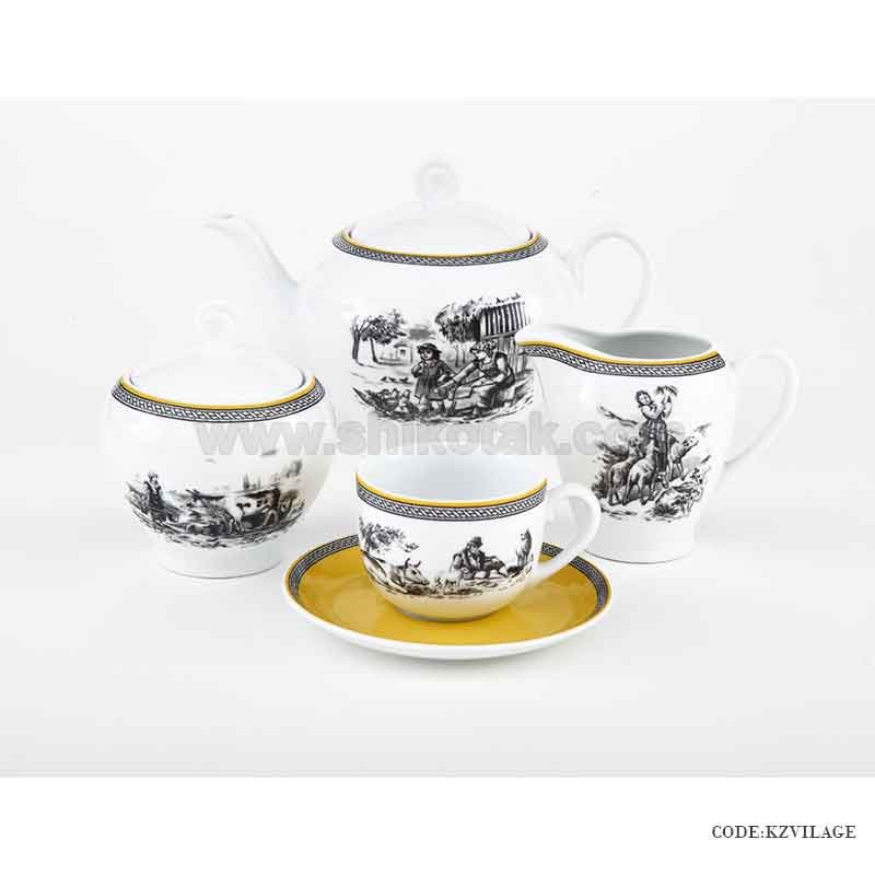 ظروف چینی 6 نفره زرین طرح ویلیج