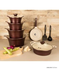 سرویس قابلمه گرانیتی 15 پارچه زرشکی سری 3714-6