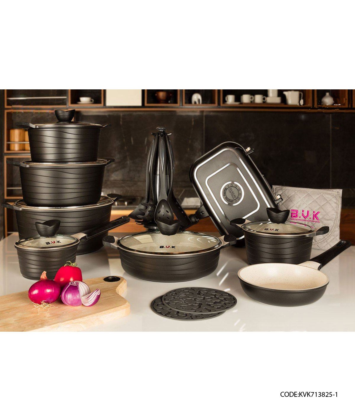 سرویس قابلمه گرانیتی 25 پارچه مشکی مدل 713825-1