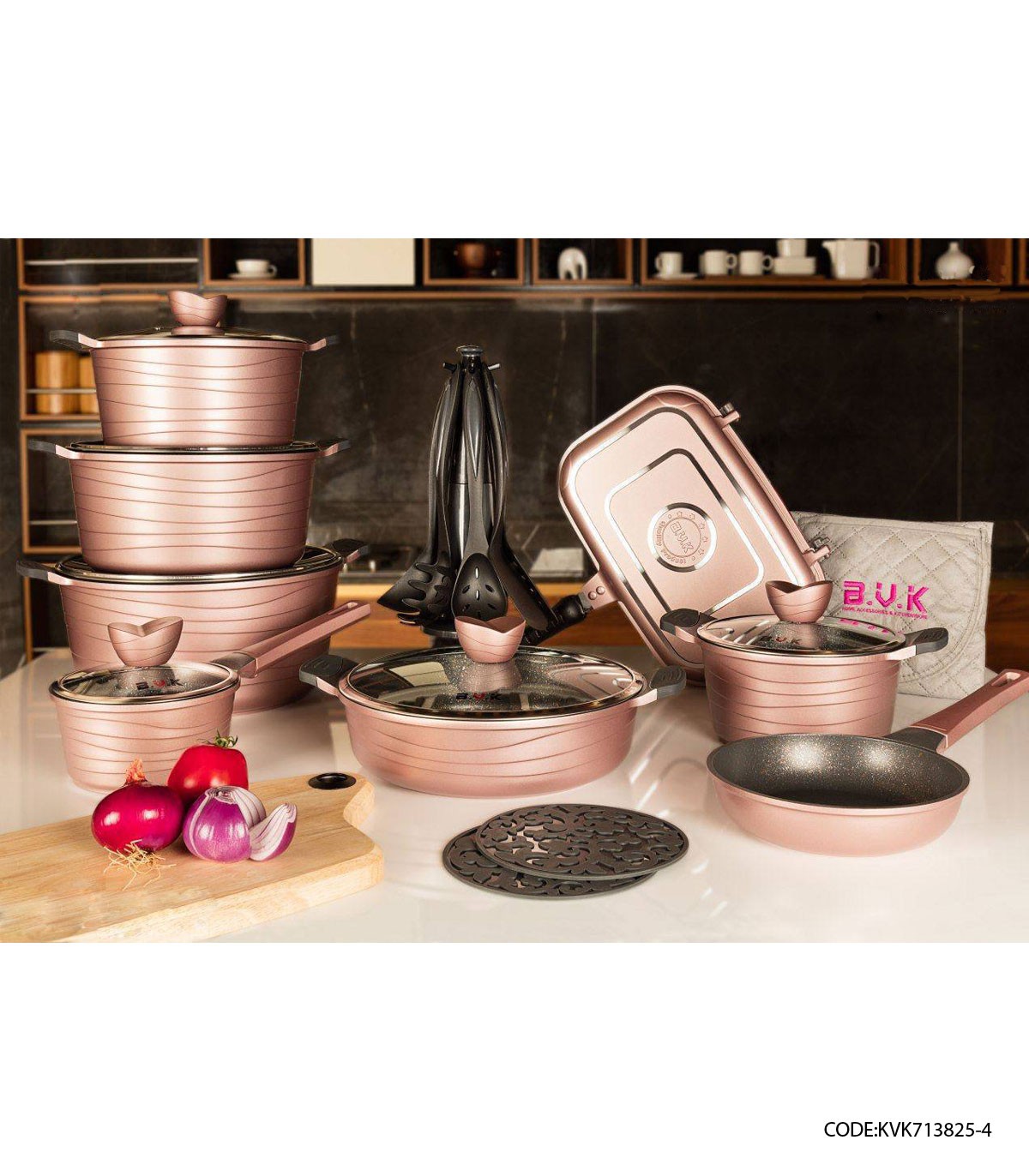 سرویس قابلمه گرانیتی 25 پارچه رزگلد مدل 713825-4