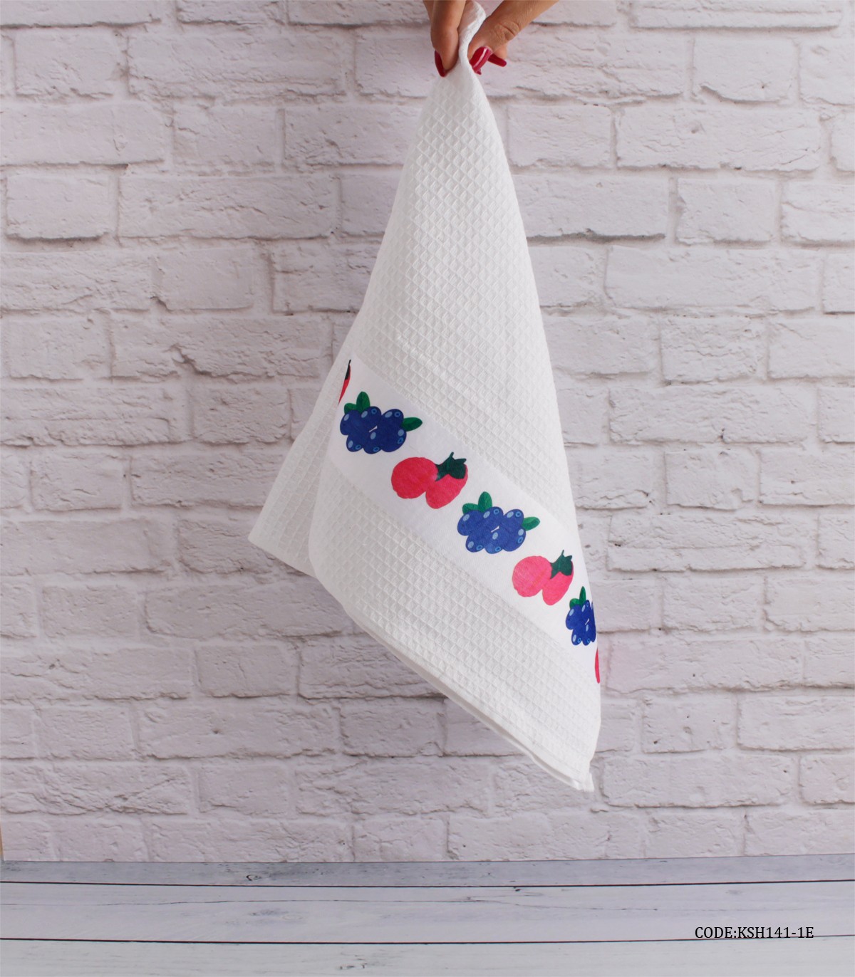 دستمال آشپزخانه نخی طرح زیتون و توت فرنگی