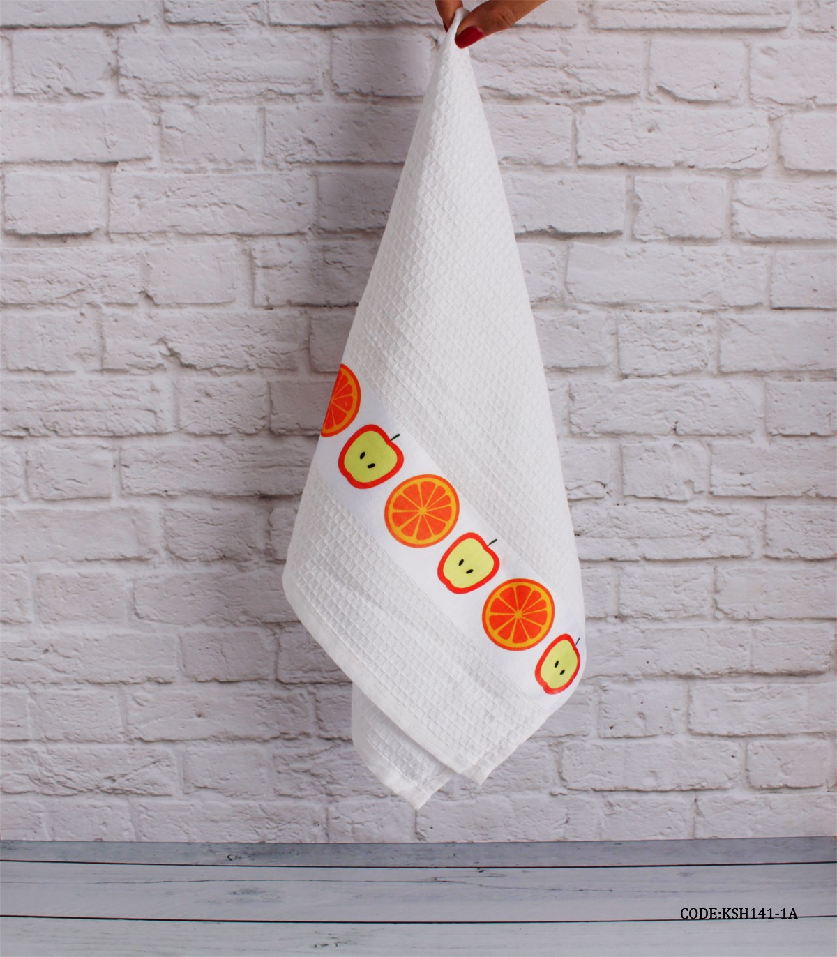 دستمال آشپزخانه عروس طرح سیب و پرتقال