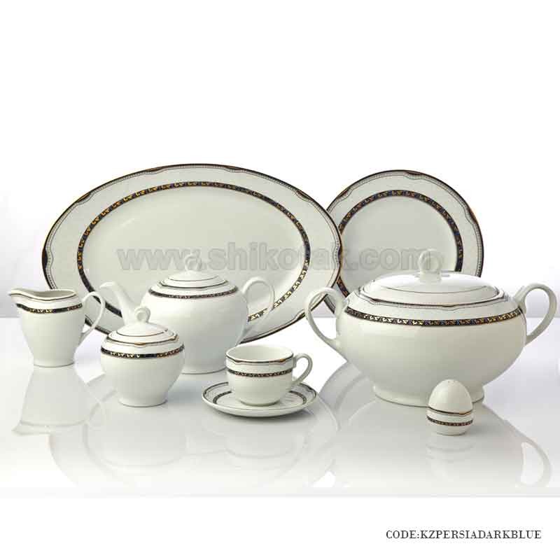 ظروف چینی 6 نفره زرین طرح پرشیا سرمه ای