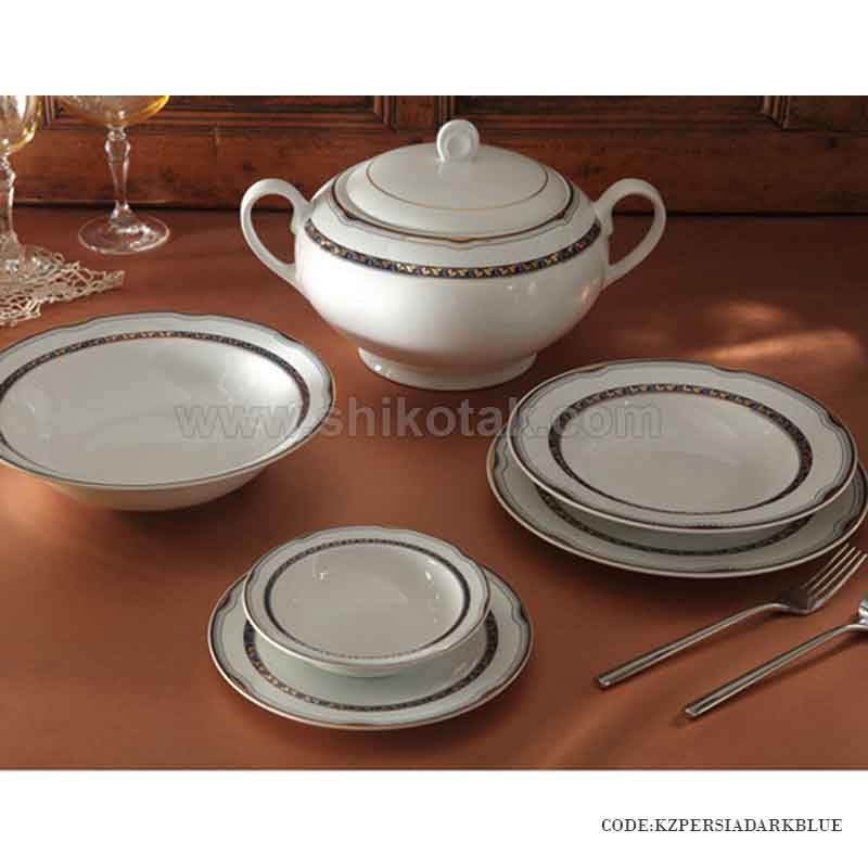 ظروف چینی 6 نفره زرین طرح پرشیا سرمه ای