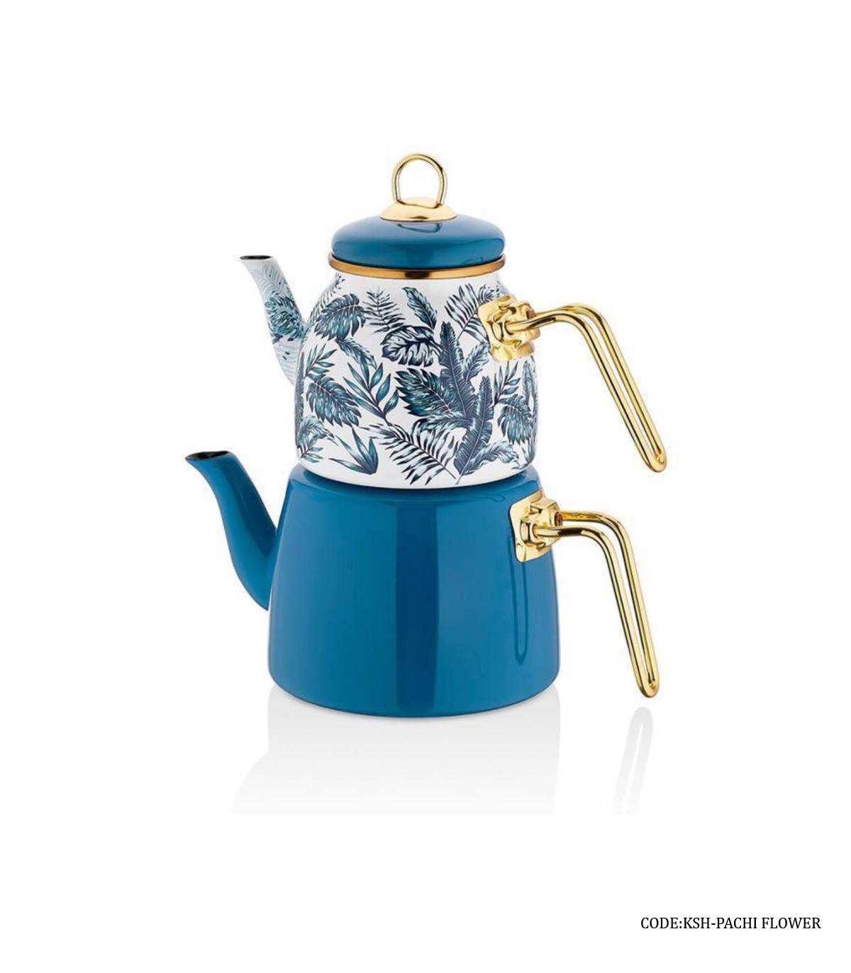 کتری و قوری دسته فلزی مدل PACHI FLOWER کله غازی