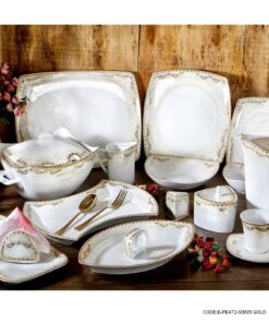 سرویس چینی پردیس 12 نفره 105 پارچه سری پاریس طرح سیمین طلایی