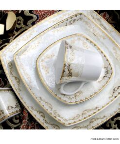 سرویس چینی پردیس 12 نفره 105 پارچه سری پاریس طرح سیمین طلایی