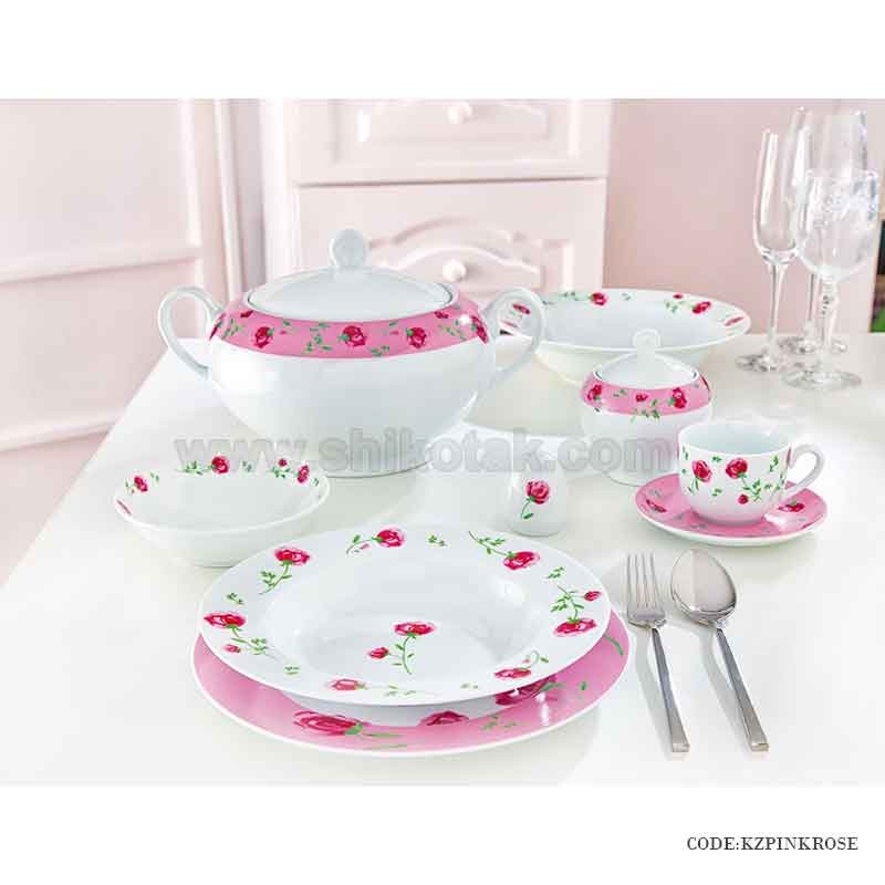 ظروف 6 نفره چینی زرین طرح پینک رز