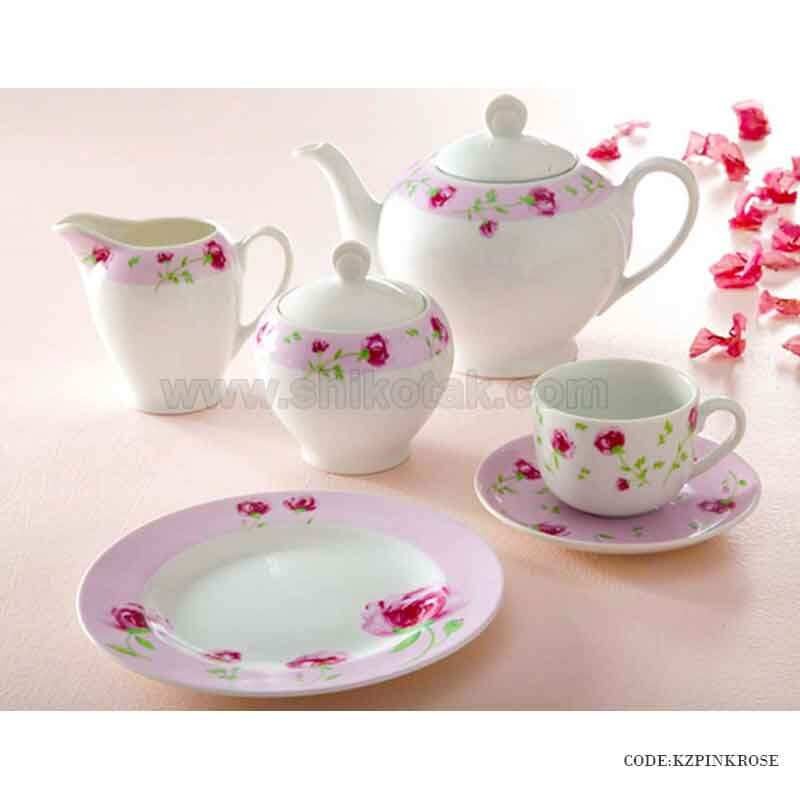 ظروف غذا خوری چینی زرین 12 نفره پینک رز