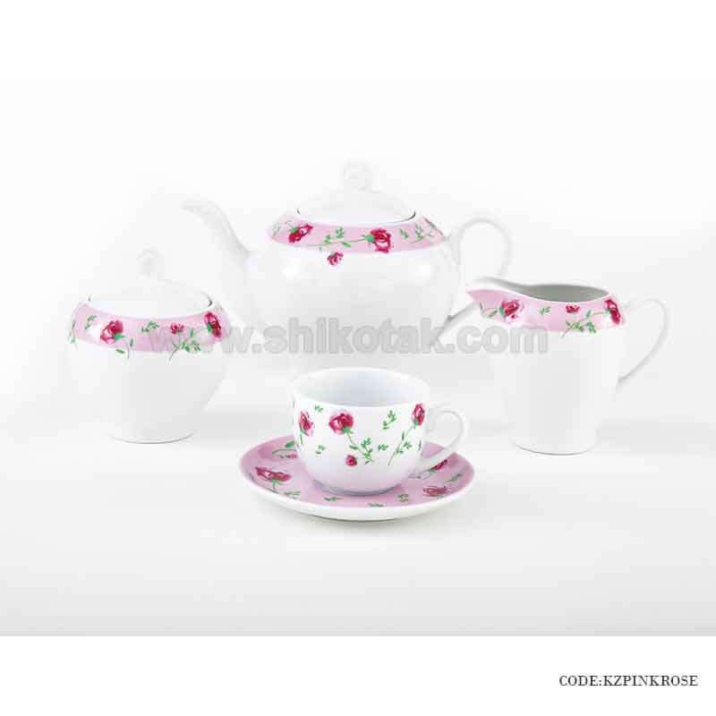 ظروف غذا خوری چینی زرین 12 نفره پینک رز