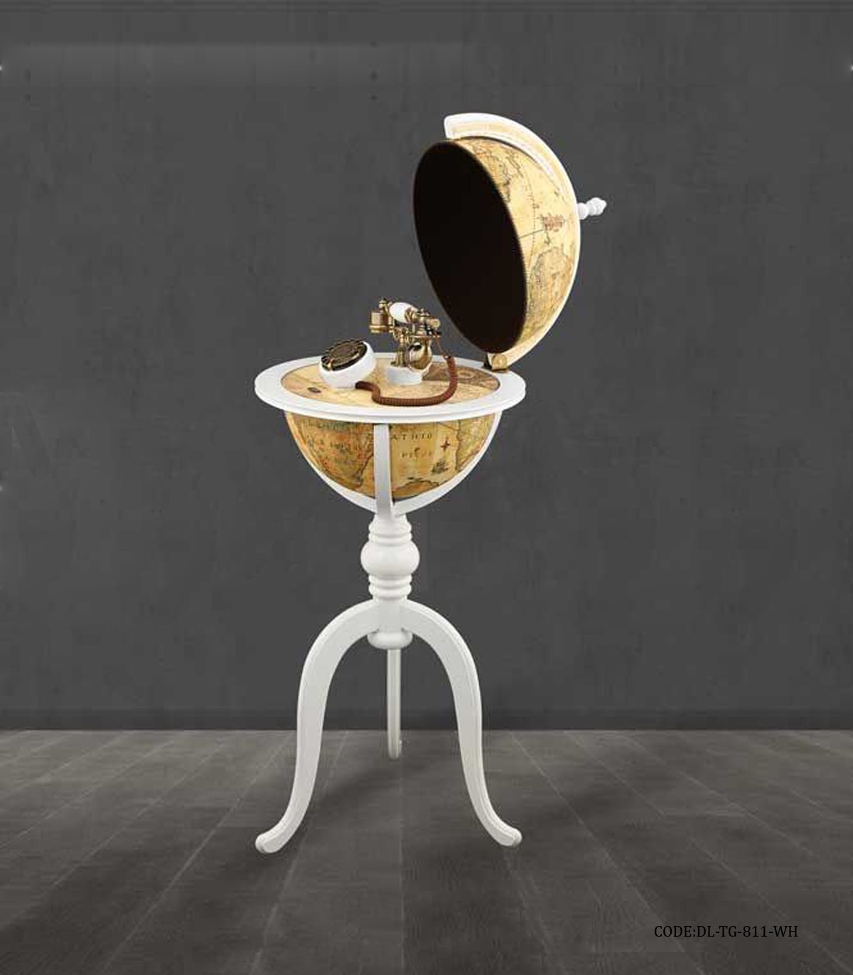 تلفن پایه دار چوبی مدل کره سفید