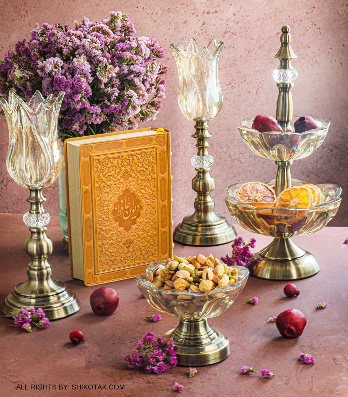 ست جاشمعی و ظروف یلدایی پایه برنزی شاهکار