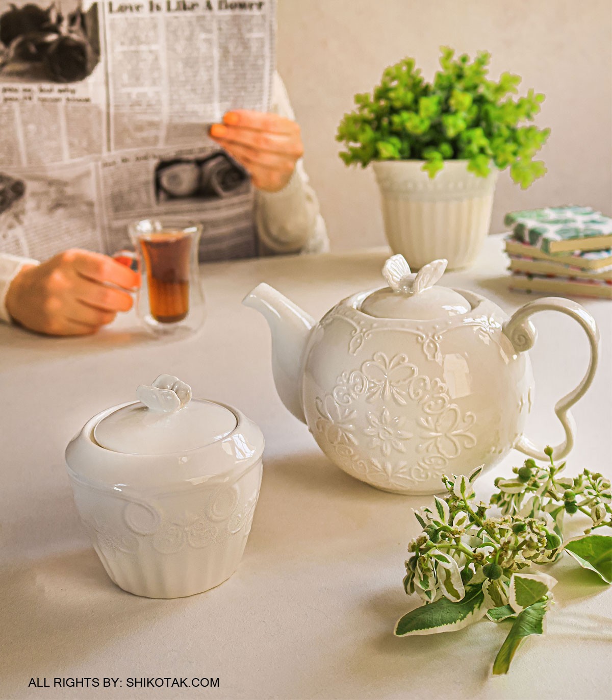 ست قوری و قندان اینگلیش هوم سفید