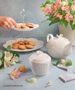 سرویس پذیرایی گل برجسته طرح اینگلیش هوم سفید