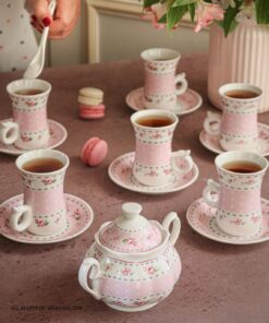 ست چای خوری و قندان چینی طرح آنجلا