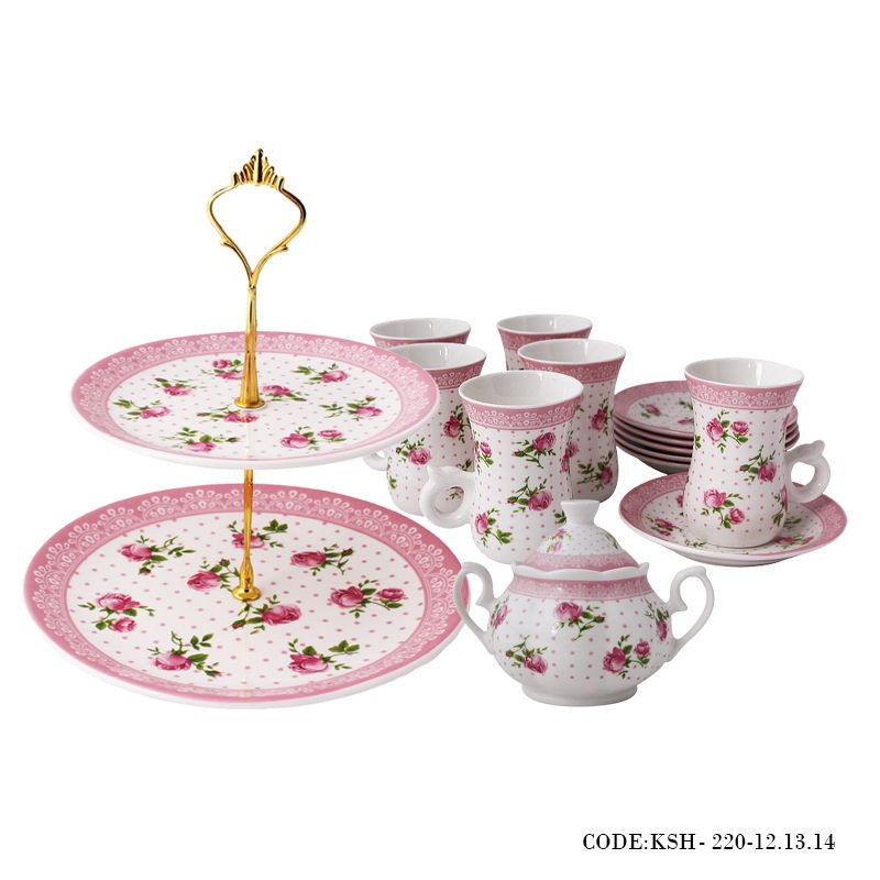 ست پذیرایی چای خوری کمر باریک و شیرینی خوری طرح فلورا