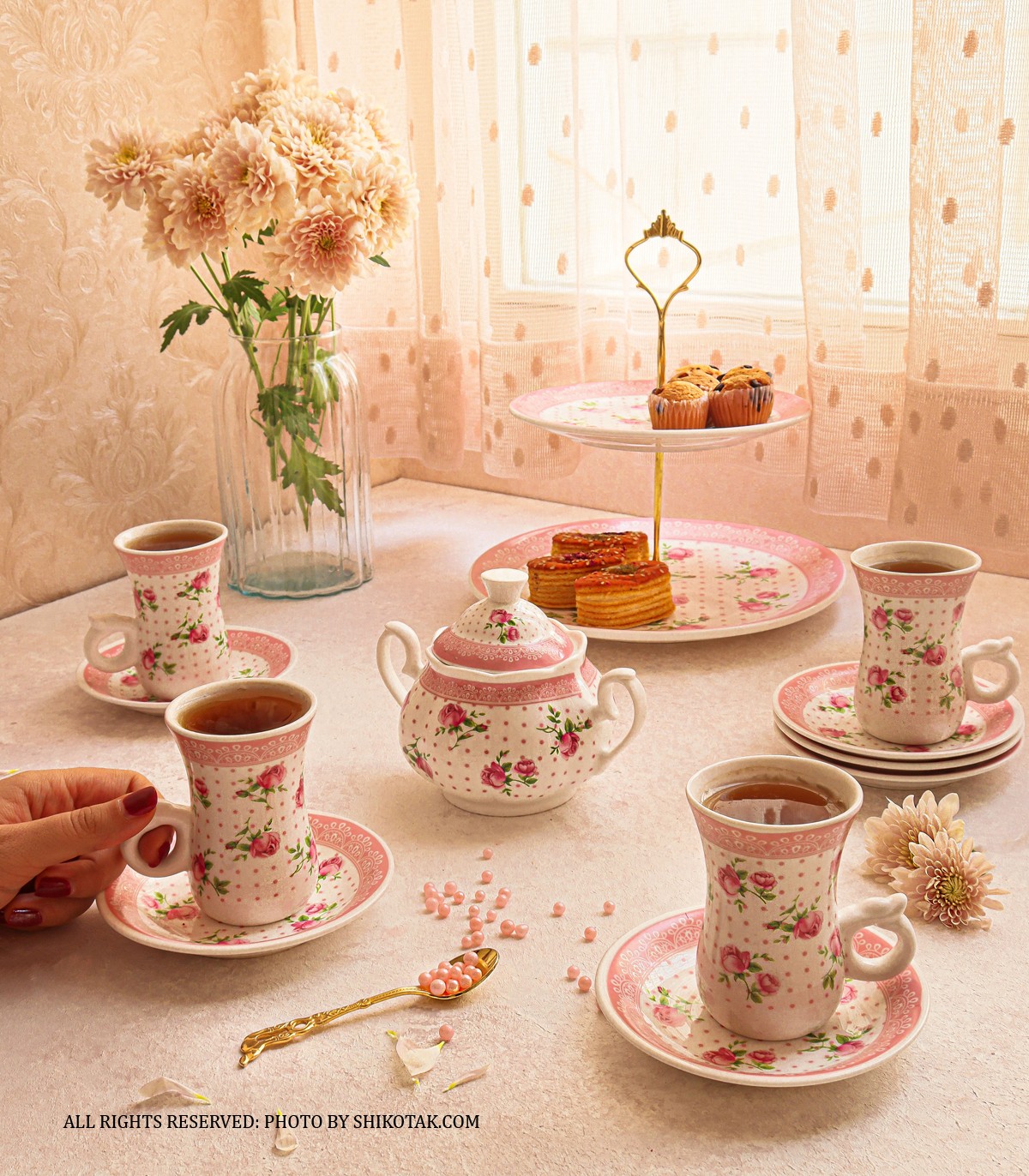 ست پذیرایی چای خوری کمر باریک و شیرینی خوری طرح فلورا