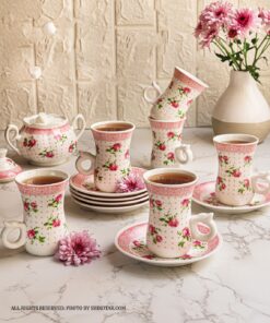 ست چای خوری کمر باریک و قندان طرح فلورا