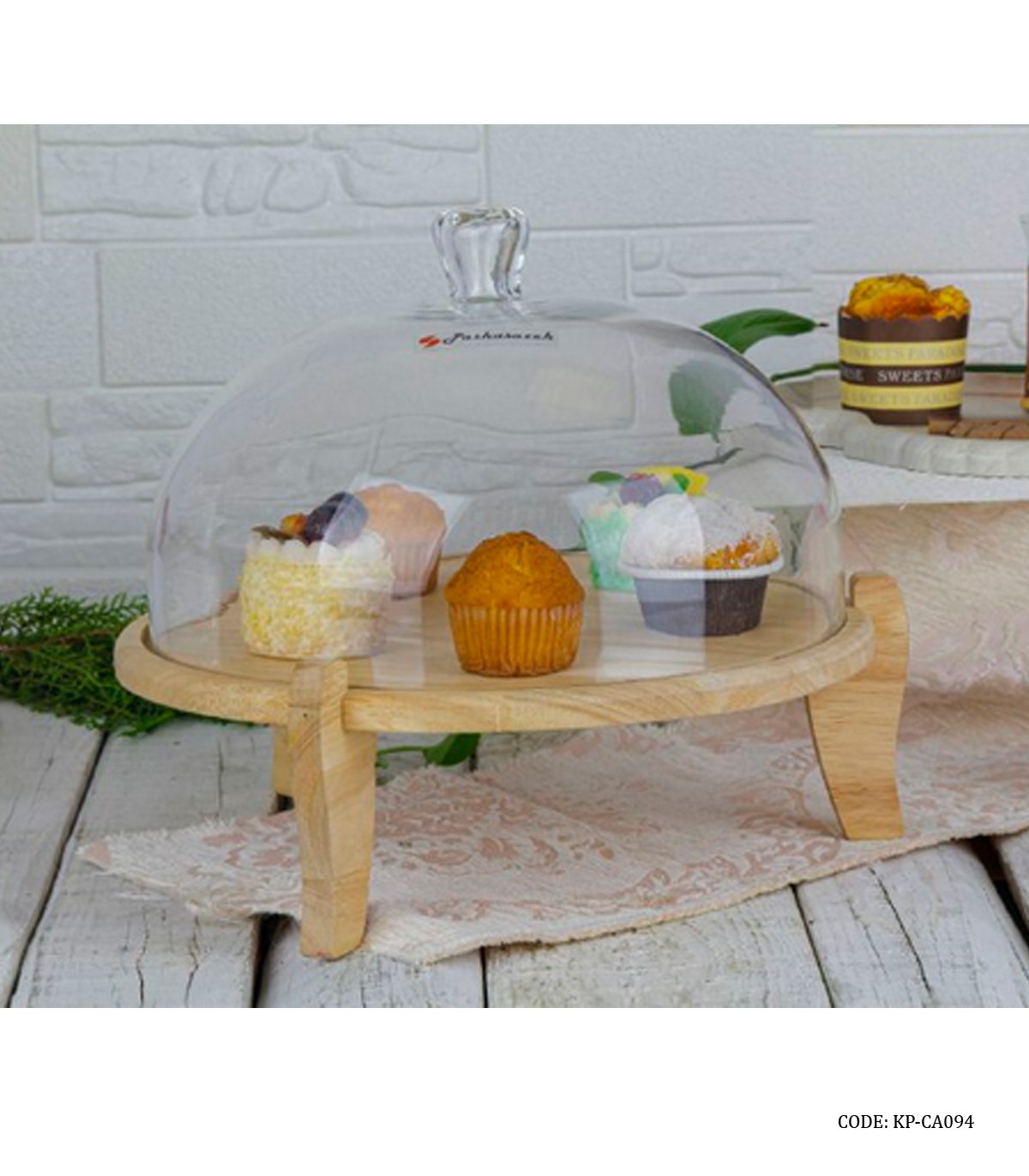 کیک خوری پایه دار چوبی پاشا سازه مدل 094