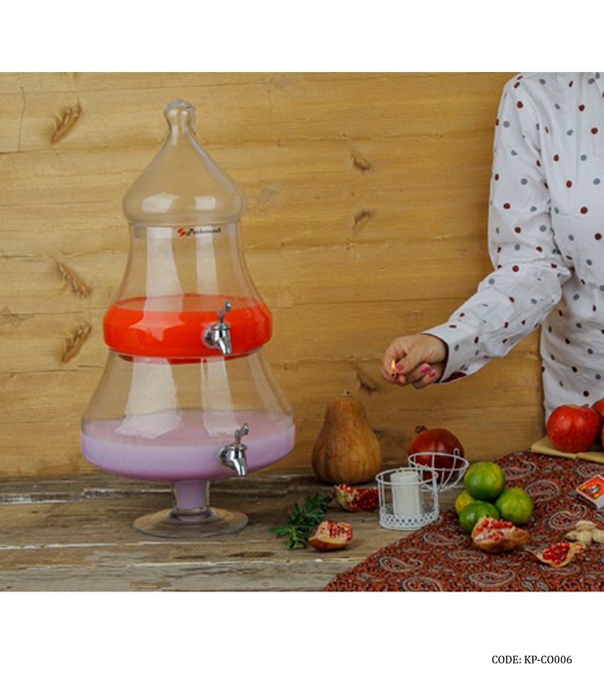 کلمن شیشه ای 9/5 لیتری دو طبقه مدل کاج