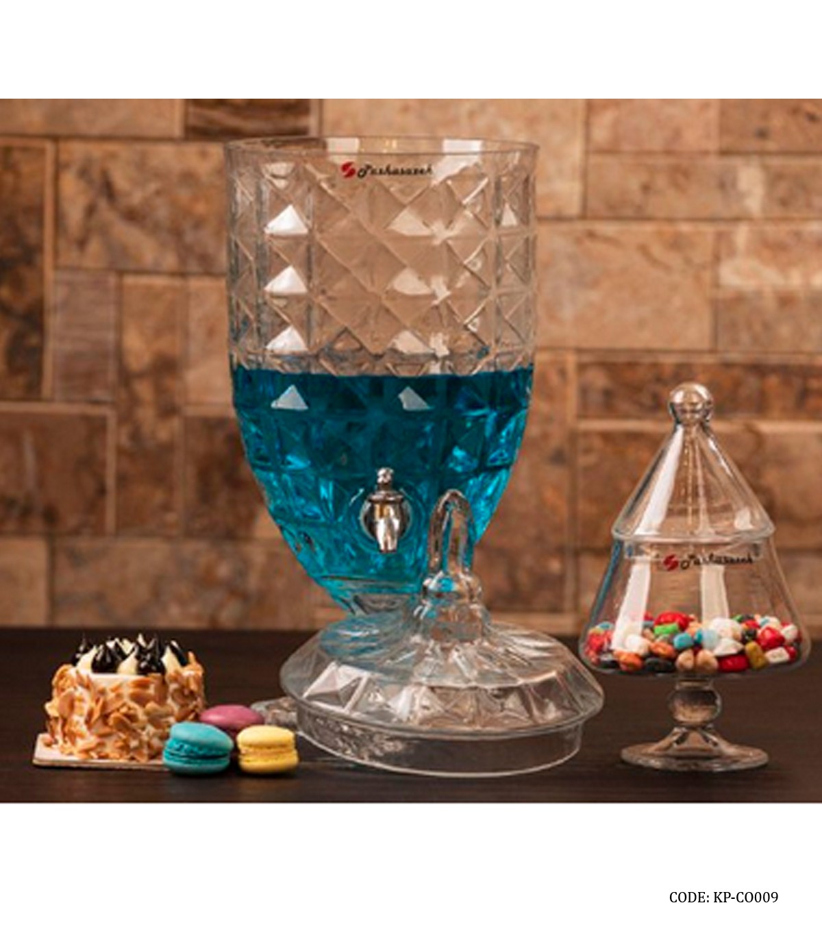 کلمن درب شیشه ای 5/5 لیتری پایه دار مدل آکوامارین