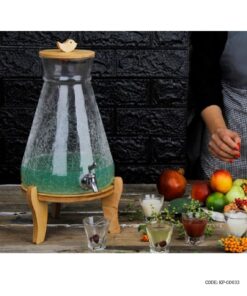 کلمن شیشه‌ای کوزه ای الماسی پایه چوبی مدل 033