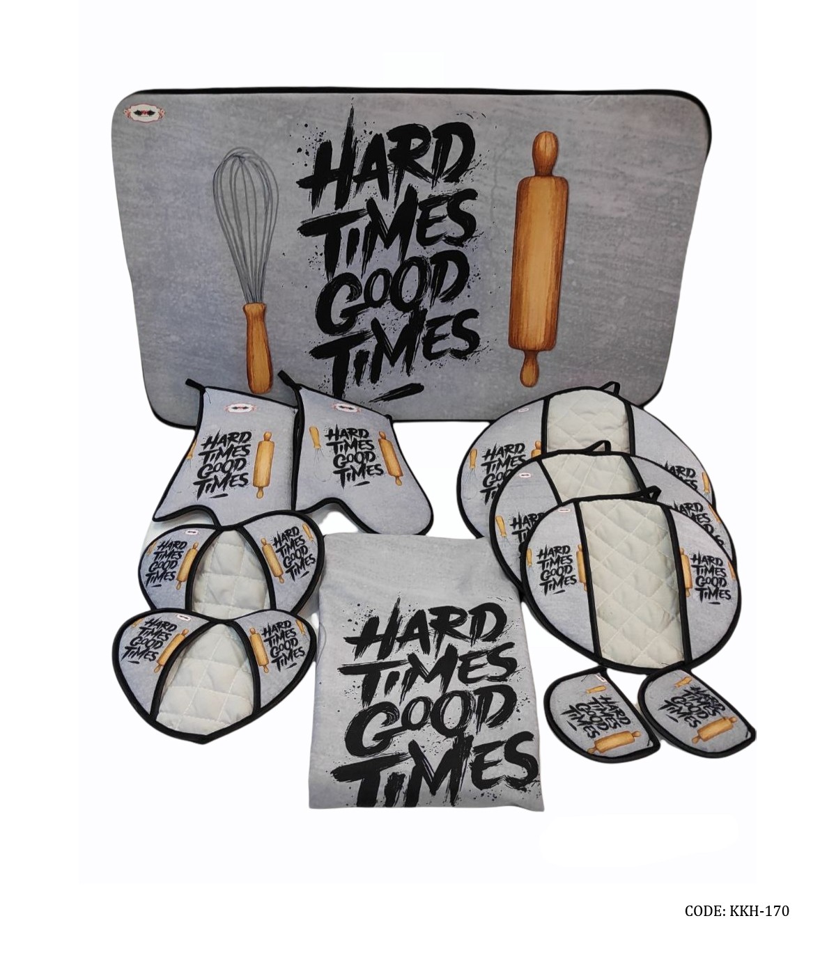 سرویس آشپزخانه پارچه ای 11 پارچه مدل HARD TIME GOOD TIME
