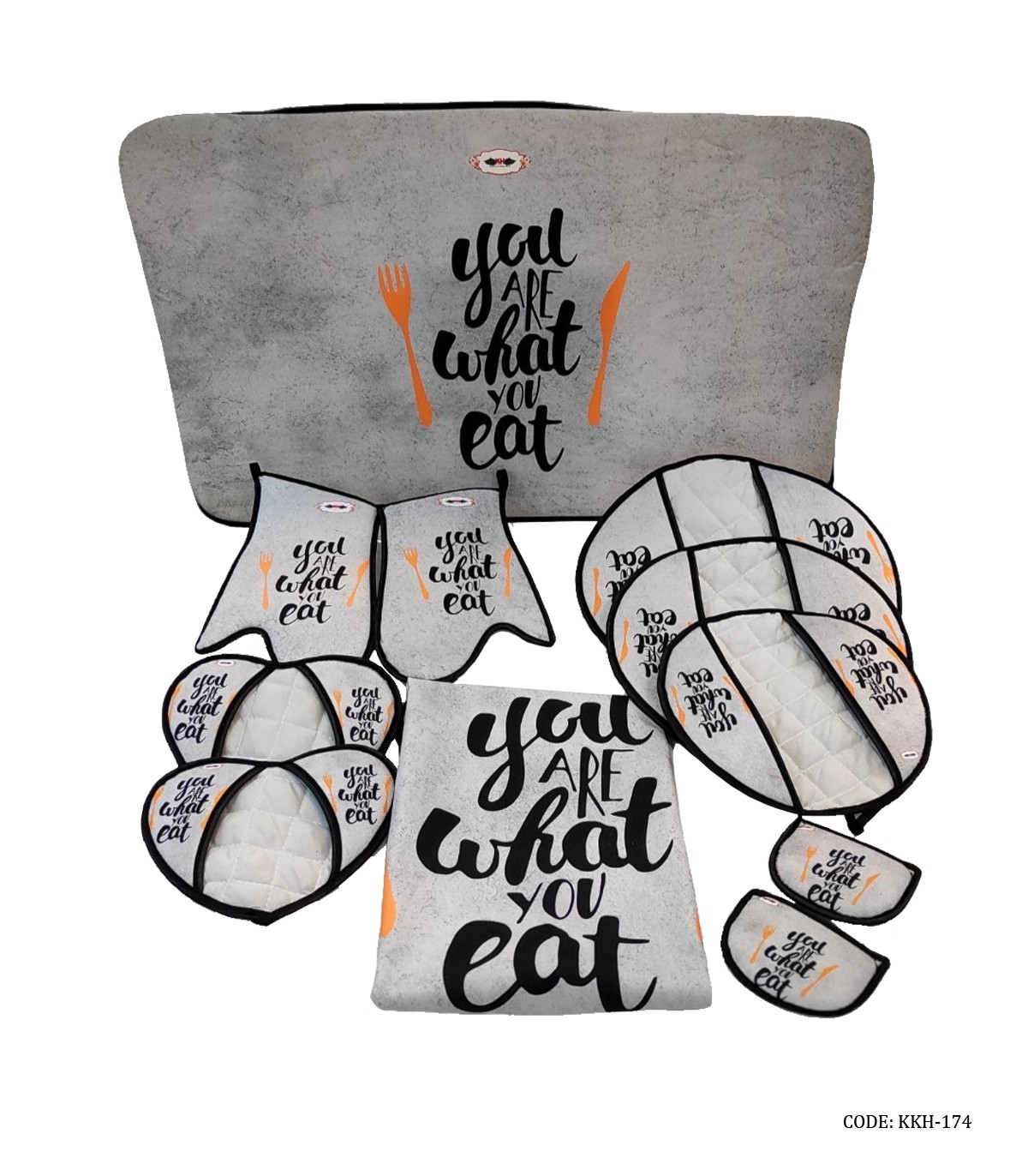 سرویس آشپزخانه پارچه ای 11 پارچه مدل YOU ARE WHAT YOU EAT