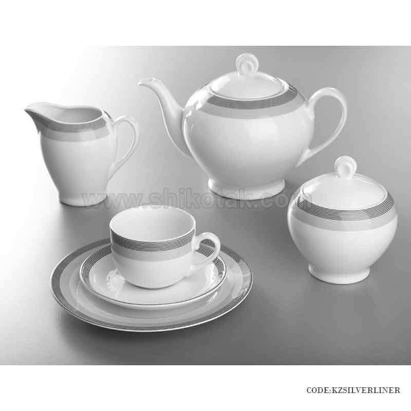 ظروف چینی 6 نفره زرین طرح سیلور لاینر