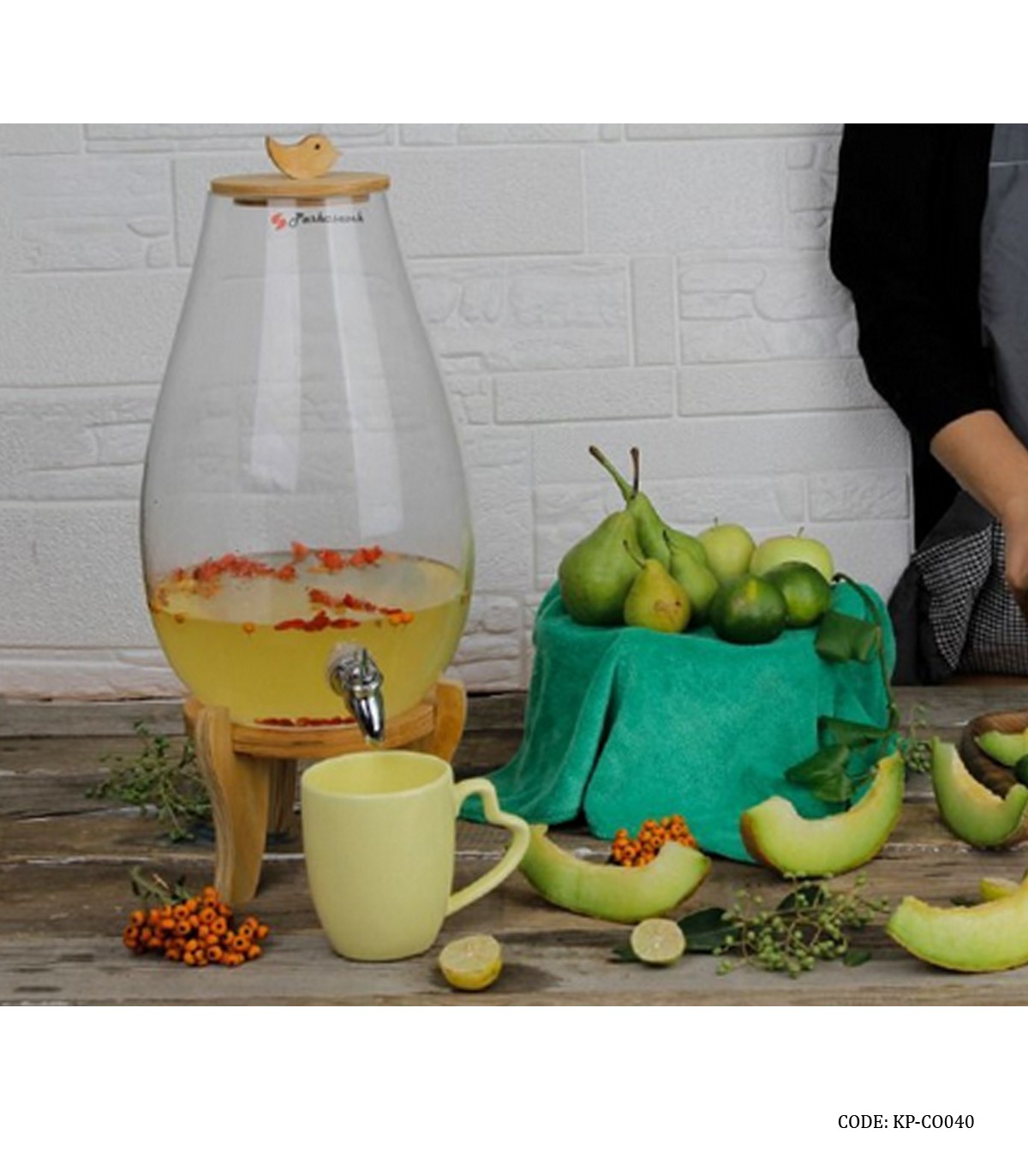 کلمن پایه چوبی شیشه ای 6 لیتری مدل اریکا