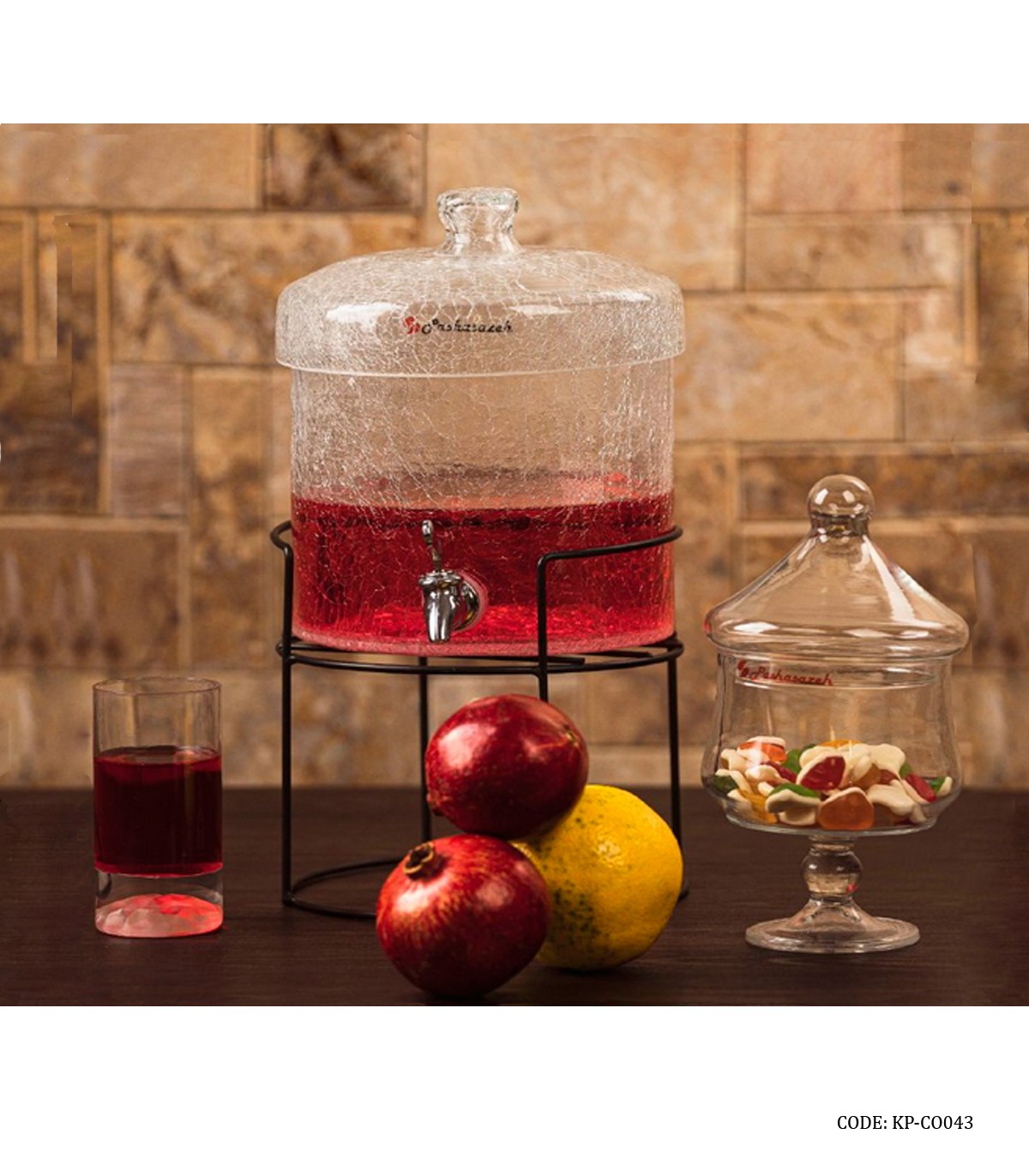 کلمن یک طبقه شیشه ای پایه استیل الماس مدل 043