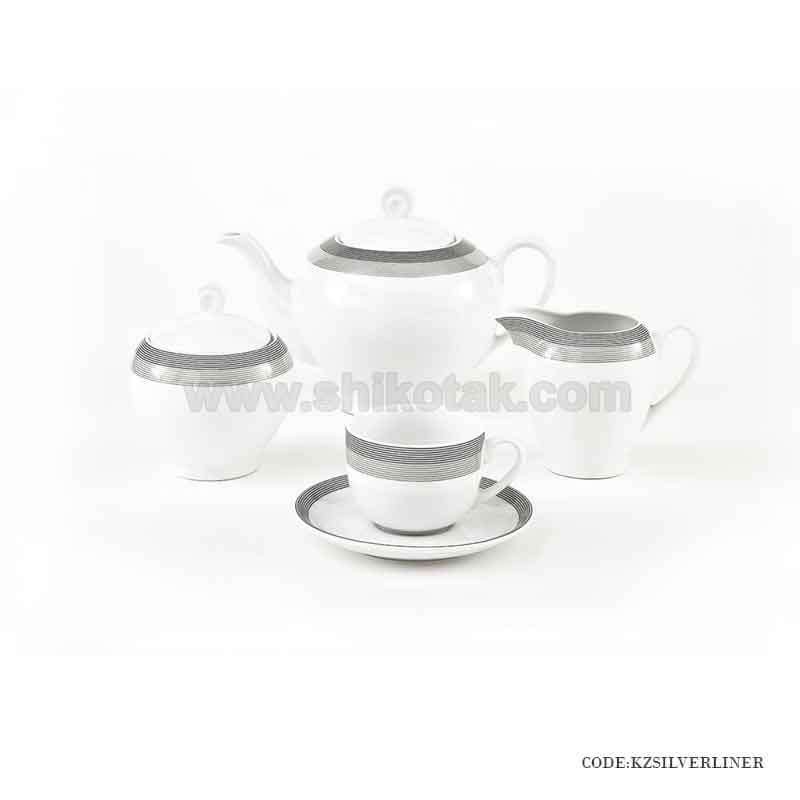 ظروف چینی 6 نفره زرین طرح سیلور لاینر