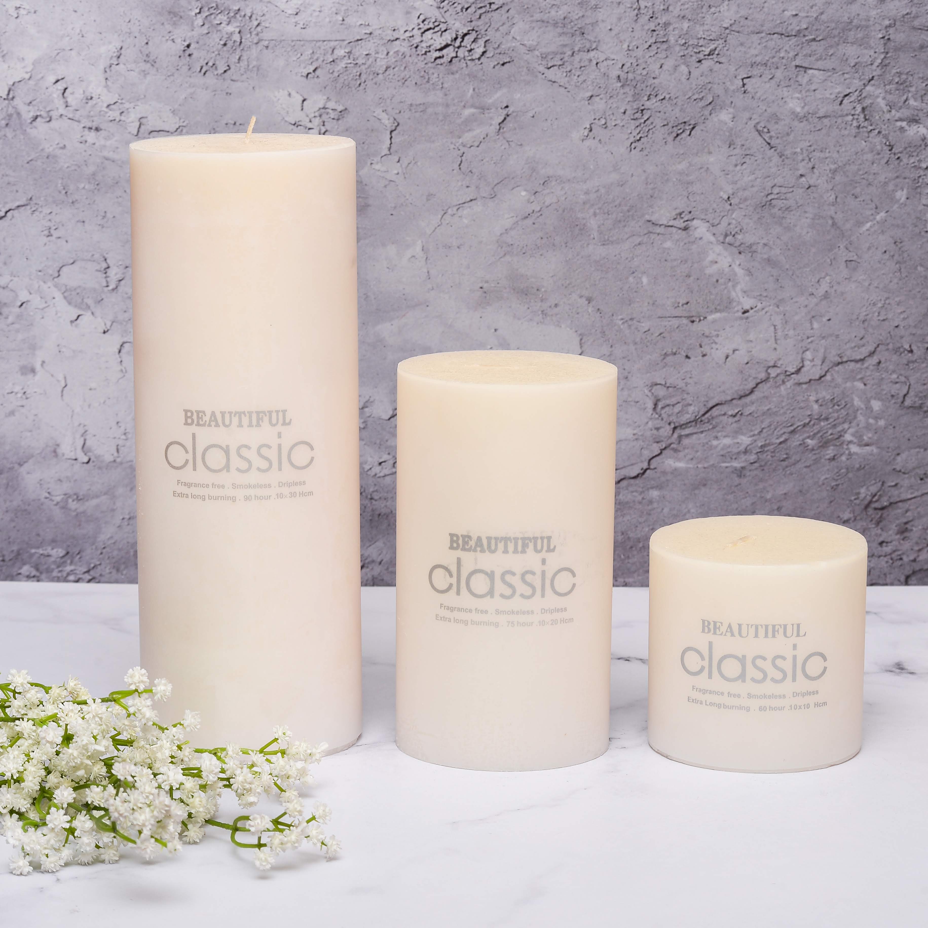 شمع کلاسیک مدل استوانه ای قطر 6 سانتیمتر مجموعه سه عددی