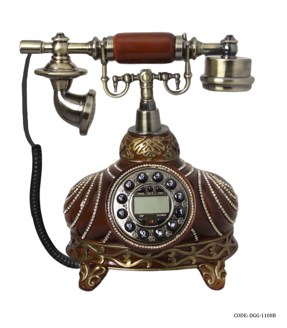 تلفن رومیزی گرد قهوه ای مدل 1108